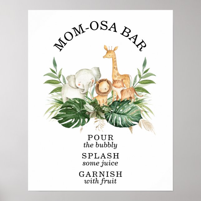 Safari Greenery Foliage Baby Shower Mama-osa Bar Poster (Vorne)