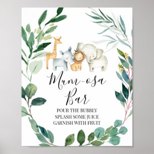 Safari Greenery Wreath Baby Shower Mimosa Zeichen Poster