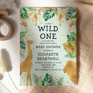 Safari Grün Gold Neutrale Babyparty-Einladung