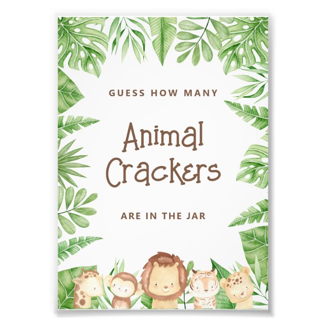 Safari Guess Game Baby Dusche - Editierbares Zeich Fotodruck (Vorne)