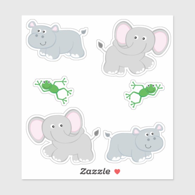 Safari Hippos und Elephants Aufkleber (Blatt)