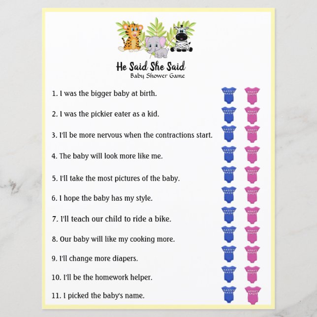 Safari Jungle Animal Baby Dusche sagte sie (Vorderseite)