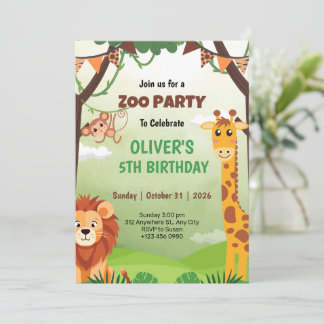 Safari Jungle Animal Birthday 5th Invitation Cards Feiertagskarte