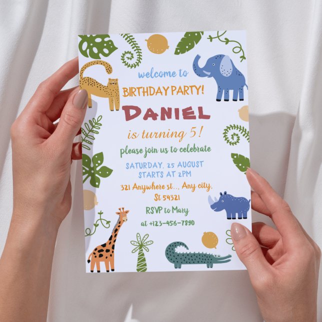 Safari Jungle Animal für Kinder zum Geburtstag Einladung (Von Creator hochgeladen)