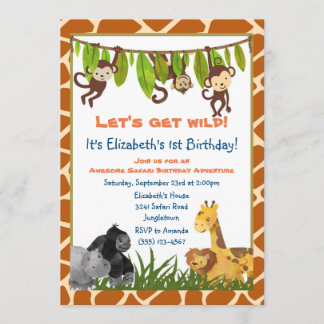 Safari Jungle Animal Theme Geburtstagsparty Einlad Einladung