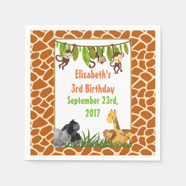Safari Jungle Animal Theme Geburtstagsparty Serviette (Vorderseite)