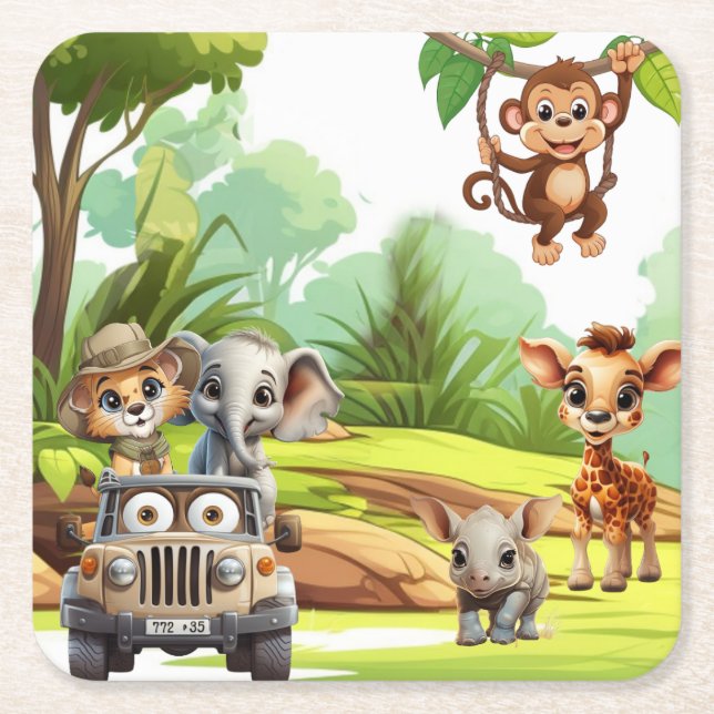 Safari Jungle Animal Wild One 1st Birthday Party Rechteckiger Pappuntersetzer (Vorderseite)