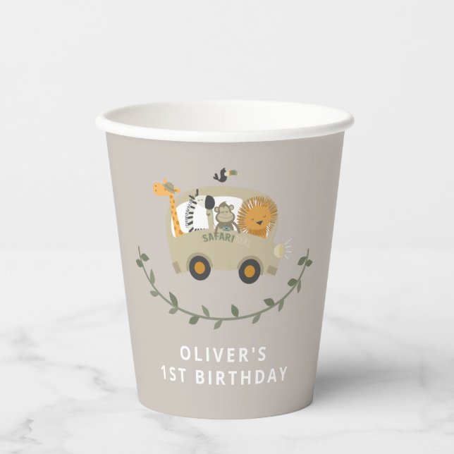 Safari Jungle Animals 1. Geburtstag Individuelle N Pappbecher (Vorderseite)