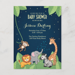 Safari Jungle Animals Adorable Baby Dusche Einladungspostkarte