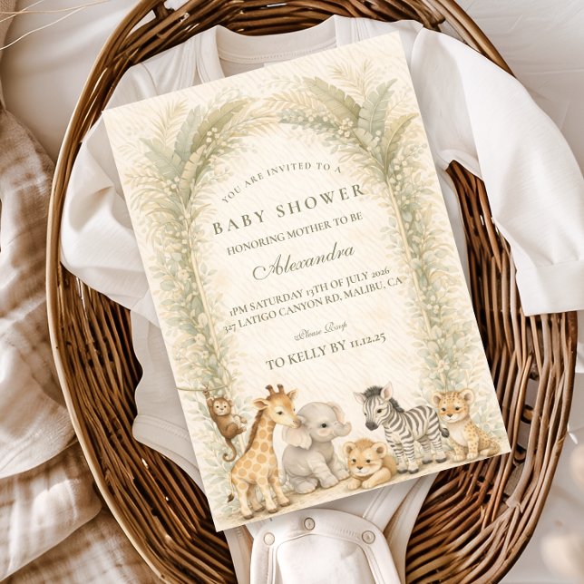 Safari Jungle Animals Arch Baby Shower Einladung (Von Creator hochgeladen)