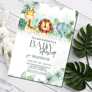 Safari Jungle Animals Baby Dusche Einladung