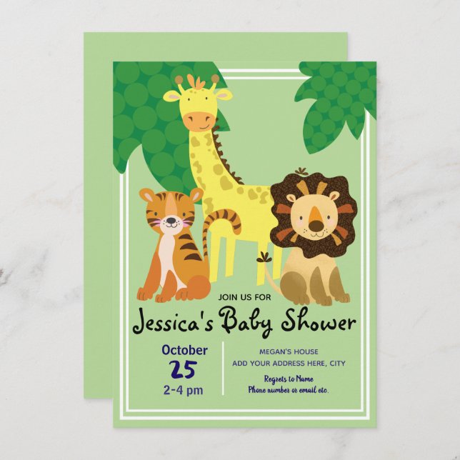 Safari Jungle Animals Baby Dusche Einladung (Vorne/Hinten)