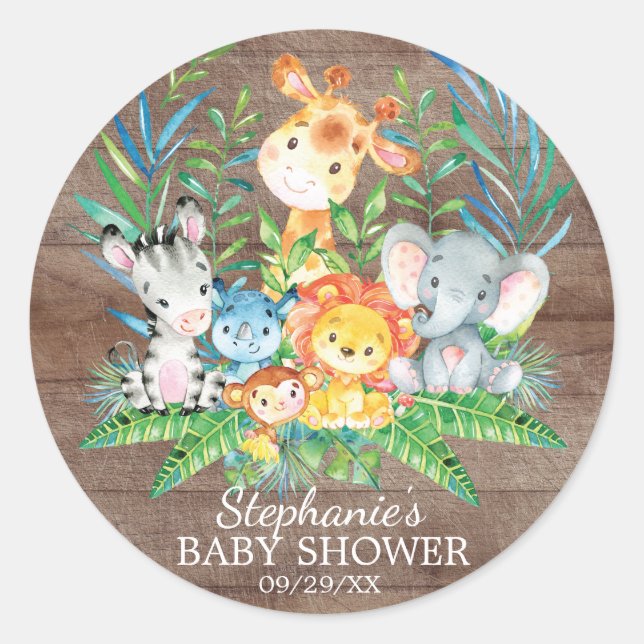 Safari Jungle Animals Baby Dusche Gefallen Sticker (Vorderseite)