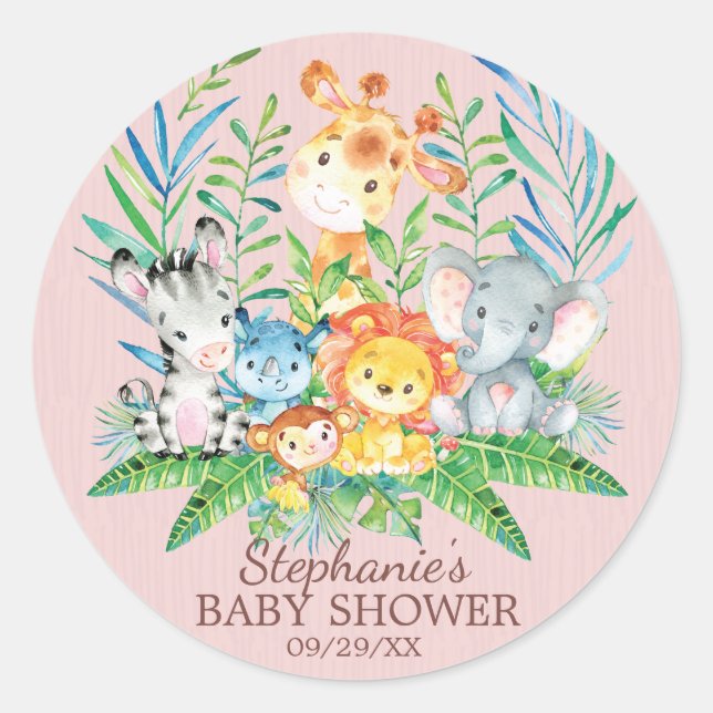Safari Jungle Animals Baby Dusche Gefallen Sticker (Vorderseite)