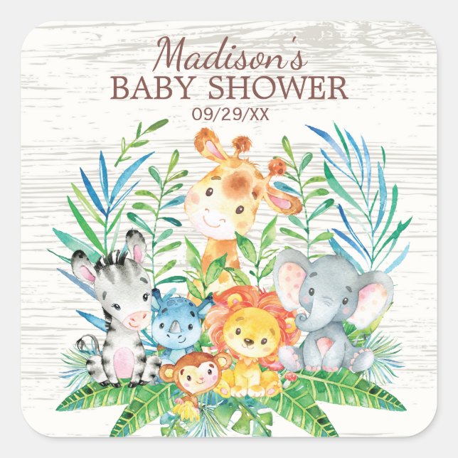 Safari Jungle Animals Baby Dusche Gefallen Sticker (Vorderseite)