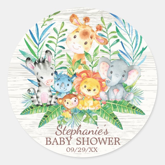 Safari Jungle Animals Baby Dusche Gefallen Sticker (Vorderseite)