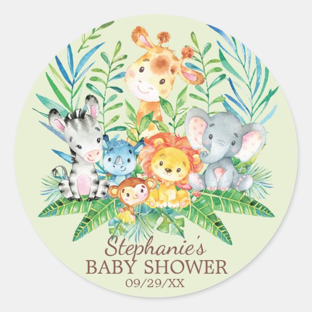 Safari Jungle Animals Baby Dusche Gefallen Sticker (Vorderseite)
