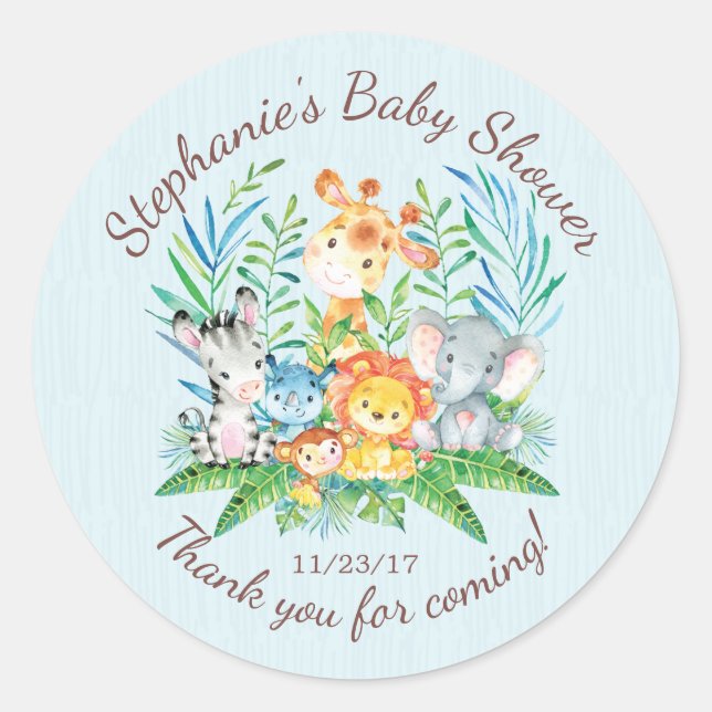 Safari Jungle Animals Baby Dusche Gefallen Sticker (Vorderseite)