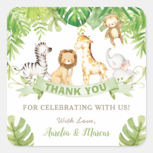 Safari Jungle Animals Baby Shower Boy Green Forest Quadratischer Aufkleber