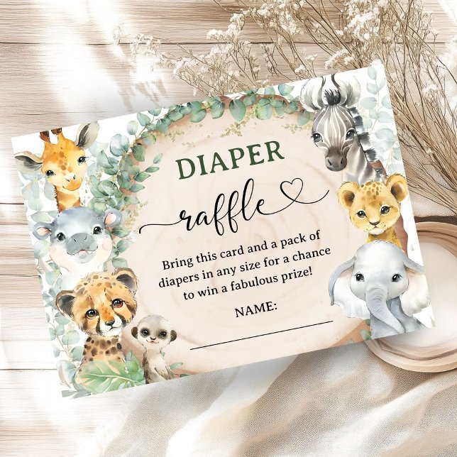 Safari Jungle Animals Baby Shower Diaper Raffle Begleitkarte (Von Creator hochgeladen)