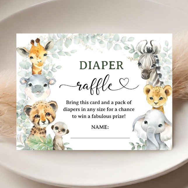 Safari Jungle Animals Baby Shower Diaper Raffle Begleitkarte (Von Creator hochgeladen)