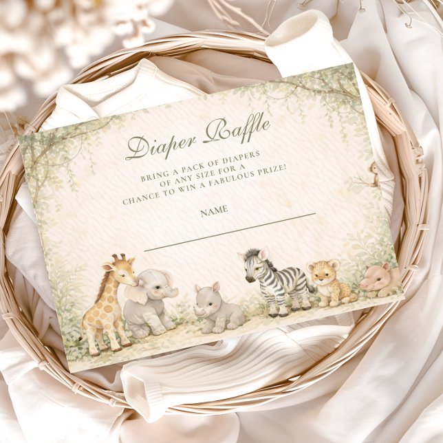 Safari Jungle Animals Baby Shower Diapper Raffle Begleitkarte (Von Creator hochgeladen)