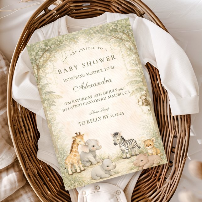 Safari Jungle Animals Baby Shower Einladung (Von Creator hochgeladen)