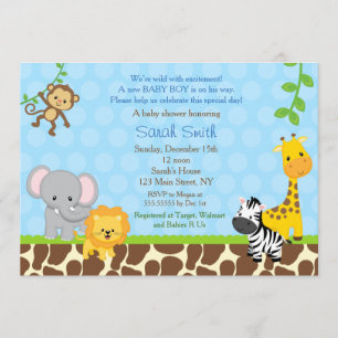 Safari Jungle Animals Baby Shower Einladungen Boys