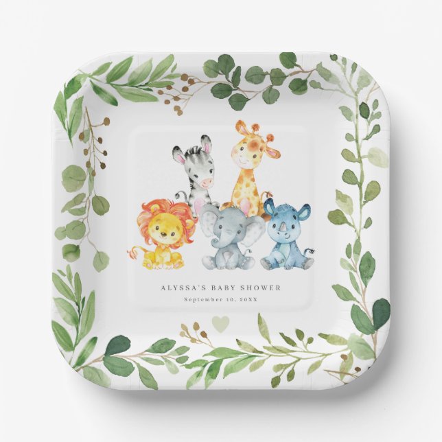 Safari Jungle Animals Baby Shower Paper Plates Pappteller (Vorderseite)