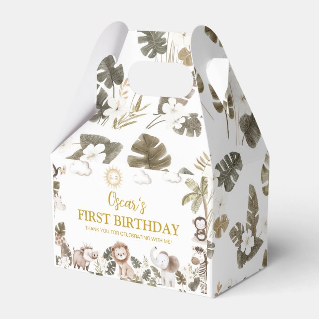 Safari Jungle Animals Birthday Party Favor Box Geschenkschachtel (Vorderseite)