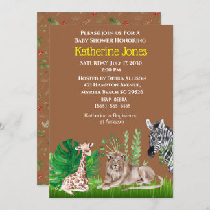 Safari Jungle Animals Boy Baby Shower Einladung