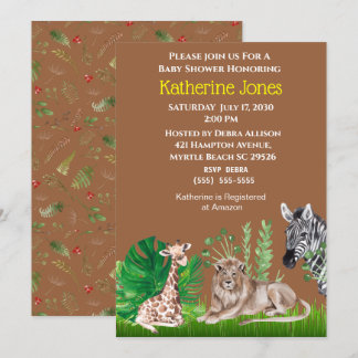 Safari Jungle Animals Boy Baby Shower Einladung