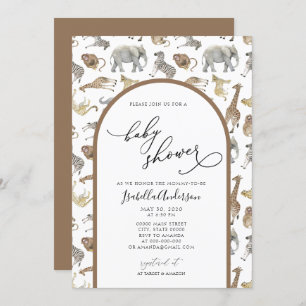Safari Jungle Animals Brown Arch Baby Dusche Einladung