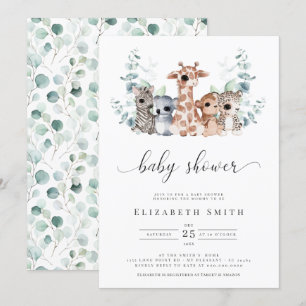 Safari Jungle Animals Eucalyptus Baby Shower Invit Einladung