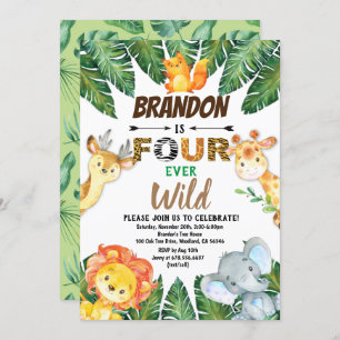 Safari Jungle Animals Four Ever Wild 4. Geburtstag Einladung