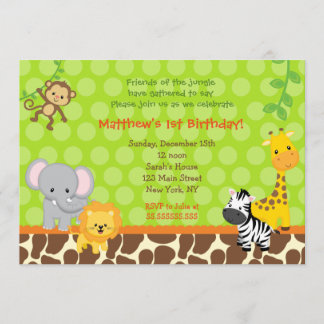 Safari Jungle Animals Geburtstagsparty Einladungen