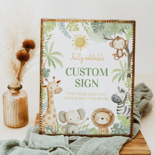 Safari Jungle Animals Geburtstagsparty Tafelsignat Poster