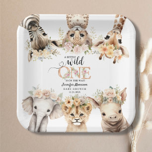 Safari Jungle Animals Girl Baby Shower Paper Plate Pappteller