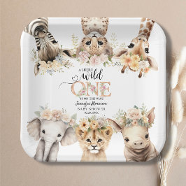 Safari Jungle Animals Girl Baby Shower Paper Plate Pappteller