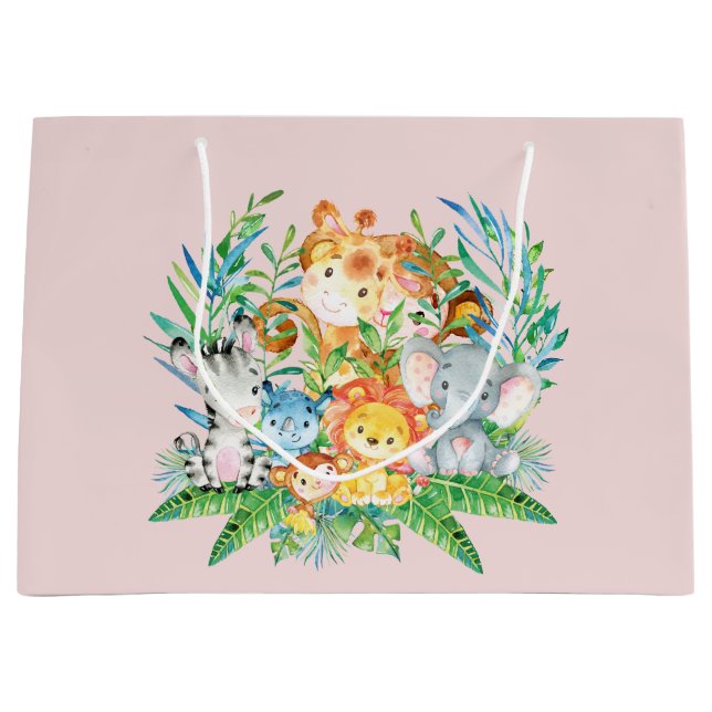 Safari Jungle Animals Girls Baby Shoft Beutel Große Geschenktüte (Vorderseite)