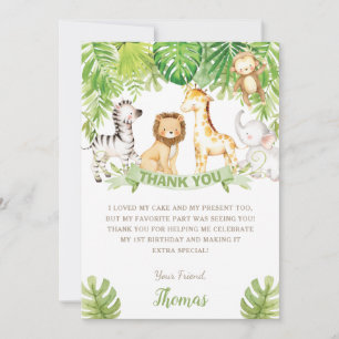 Safari Jungle Animals Green Forest Birthday Baby Dankeskarte
