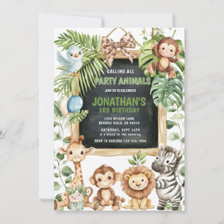 Safari Jungle Animals Greenery Birthday Einladung