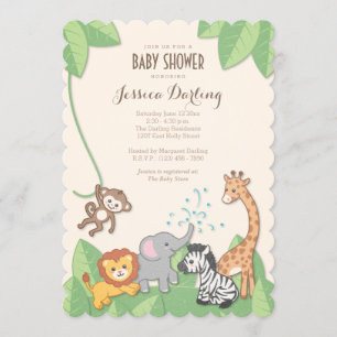Safari Jungle Animals Moderne Babydusche Einladung