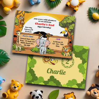 Safari Jungle Animals Niedlicher Cartoon Geburtsta Einladung