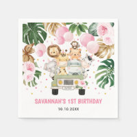 Safari Jungle Animals Pink Floral Girl Geburtstag