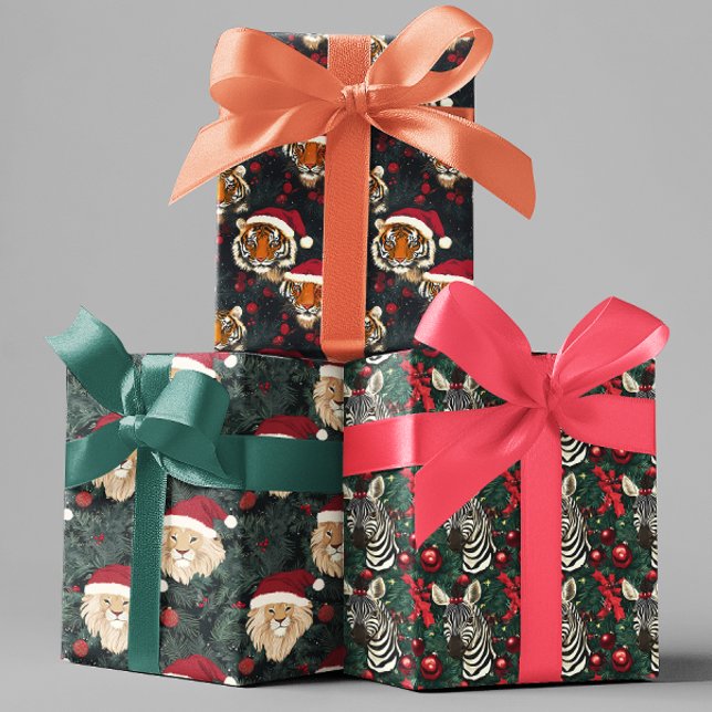 Safari Jungle Animals Weihnachten Lion Tiger Zebra Geschenkpapier Set (Von Creator hochgeladen)