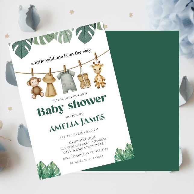 Safari Jungle Animals Wild Ein Junge Babydusche Einladung (Von Creator hochgeladen)