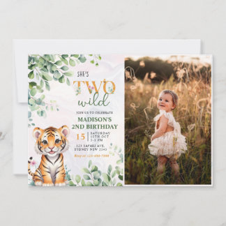 Safari Jungle Animals Zwei Wilde 2. Geburtstag Fot Einladung