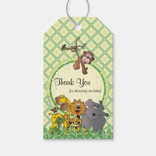 Safari Jungle Baby Animals Baby Dusche Vielen Dank Geschenkanhänger (Vorderseite)