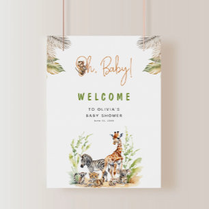 Safari Jungle Baby Animals Baby Dusche Willkommen Poster